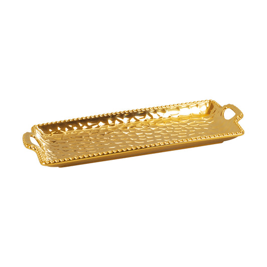 Stockholm Rectangular Tray with Handle (35.5x16.5x3.5 cm) - Set of 1 Pc - Golden with Texture