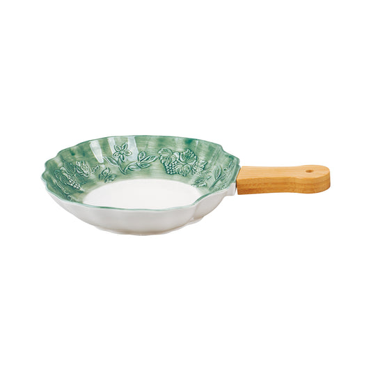 Munch Snack Dish with Wooden Handle 25.5 cm x 20 cm x 4 cm - Set of 1 Pc - Green