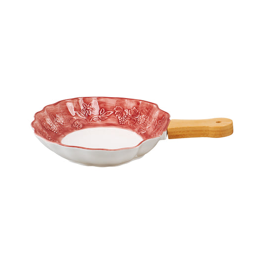 Munch Snack Dish with Wooden Handle 25.5 cm x 20 cm x 4 cm - Set of 1 Pc - Red