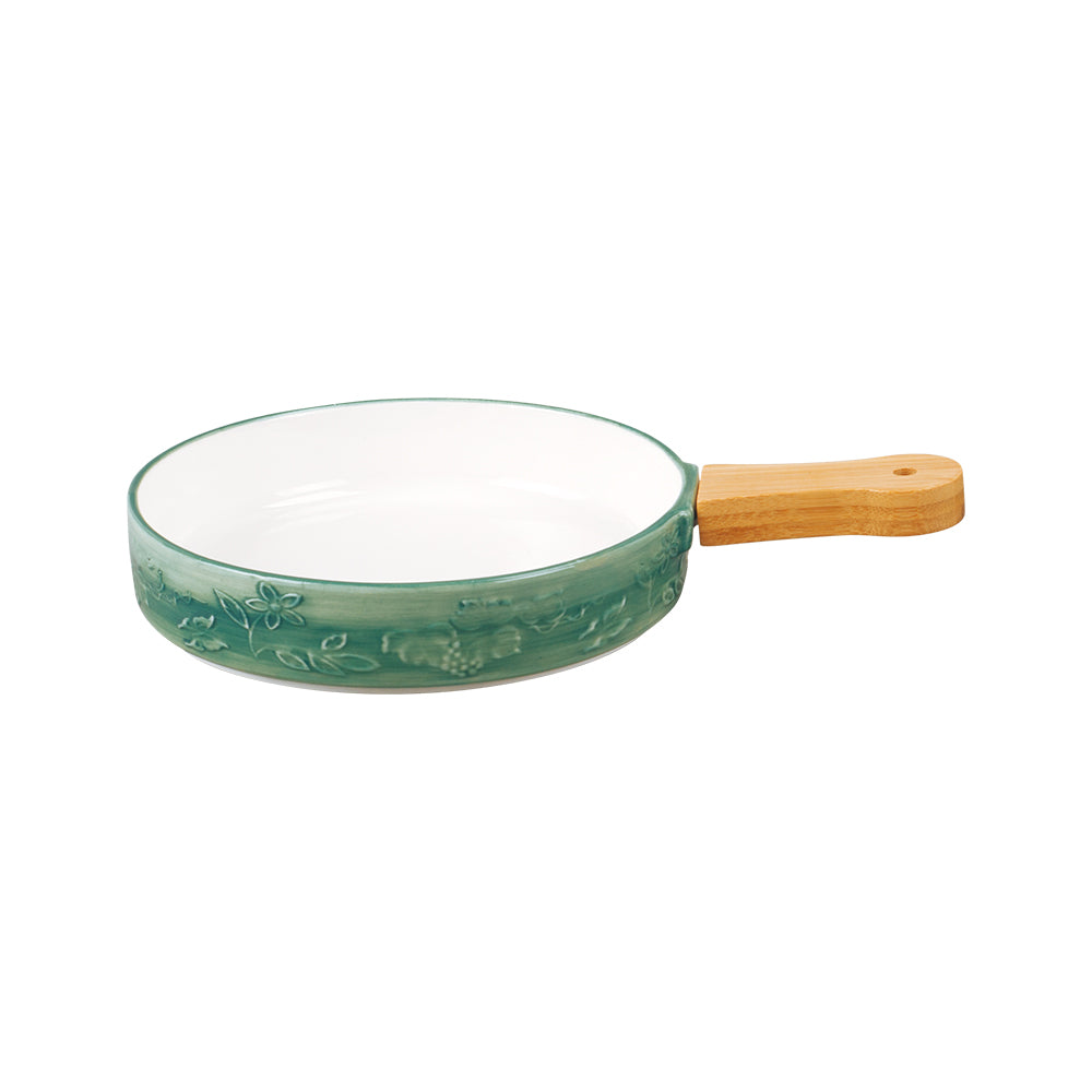 Genius Snack Dish with Wooden Handle 25.5 cm x 18 cm x 4 cm - Set of 1 Pc - Green