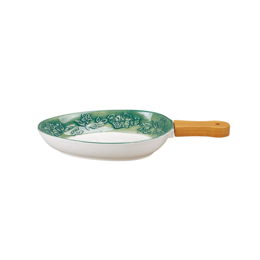 Treat Snack Dish with Wooden Handle 28 cm x 15.5 cm x 4 cm - Set of 1 Pc - Green