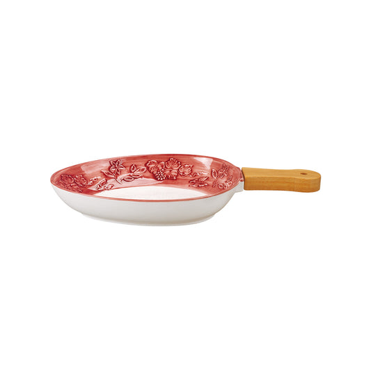 Treat Snack Dish with Wooden Handle 28 cm x 15.5 cm x 4 cm - Set of 1 Pc - Red