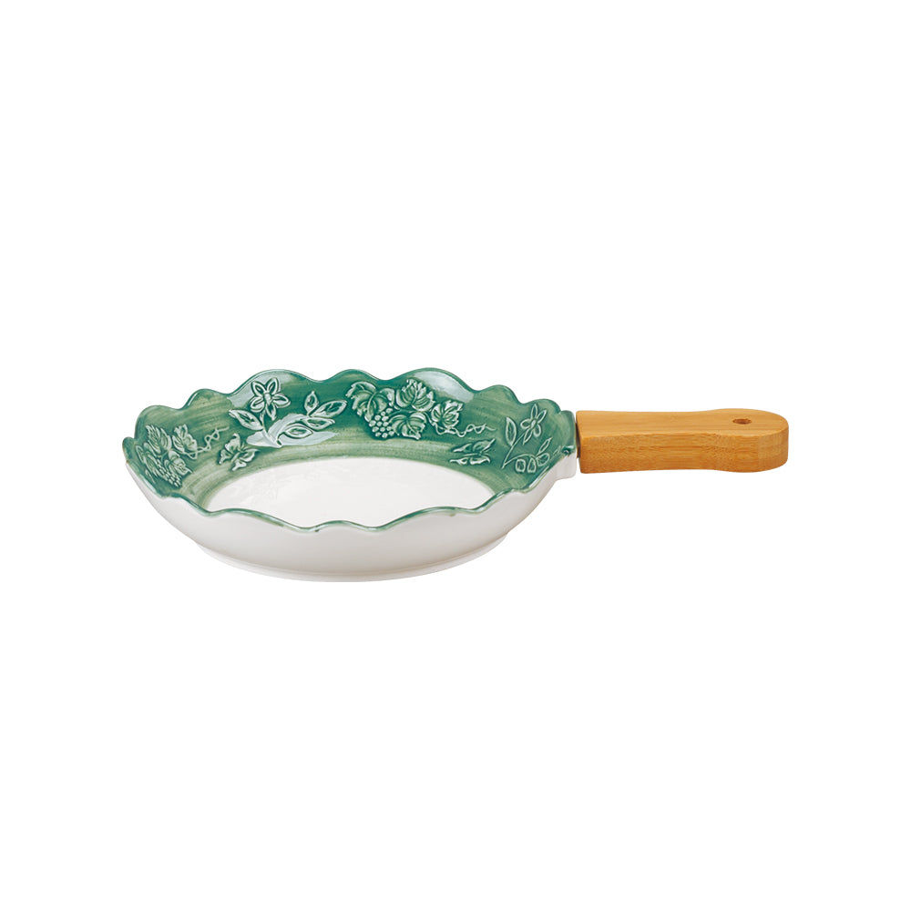 Triumphs Snack Dish with Wooden Handle 25.5 CM x 20 CM x 4 CM - Set of 1 Pc - Green