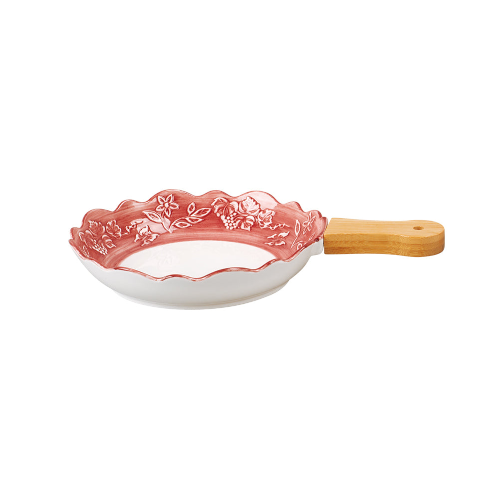 Triumps Snack Dish with Wooden Handle 25.5 cm x 20 cm x 4 cm - Set of 1 Pc - Red