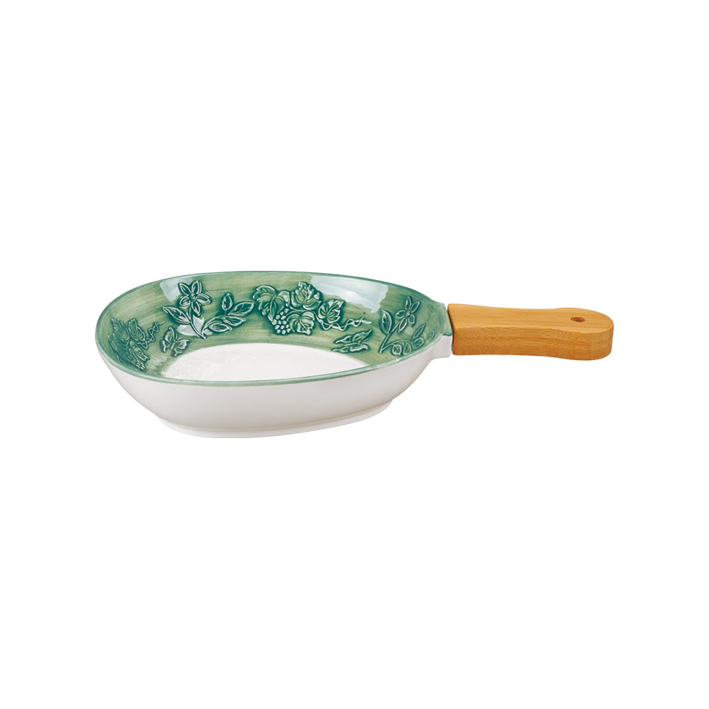 Fusion Snack Dish with Wooden Handle 25.5 cm x 18 cm x 4 cm - Set of 1 Pc - Green