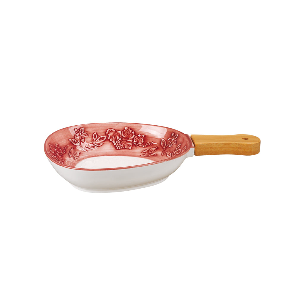 Fusion Snack Dish with Wooden Handle 25.5 CM x 18 CM x 4 CM - Set of 1 Pc - Red