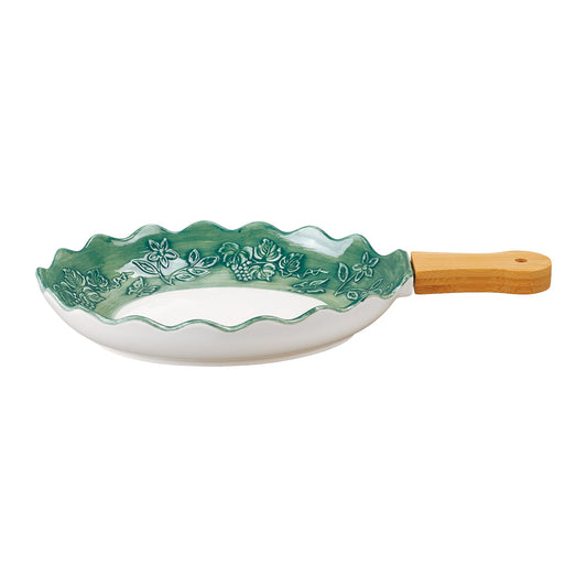 Feast Snack Dish with Wooden Handle 30 cm x 18.5 cm x 4 cm - Set of 1 Pc - Green