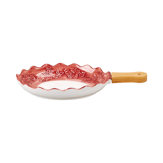 Feast Snack Dish with Wooden Handle 30 cm x 18.5 cm x 4 cm - Set of 1 Pc - Red