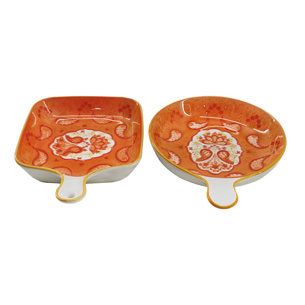 Hilton Serving Platter 23 CM - Set of 2 Pcs (Orange with Design Pattern)