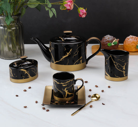 Tea Set - Gold Collection Set Of 17 Pcs 200 Ml - Black + Matt Gold