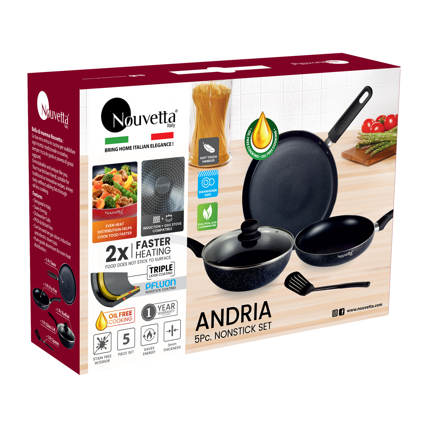 Andria Non Stick Cookware Set Of 5 Pcs 
Coffee