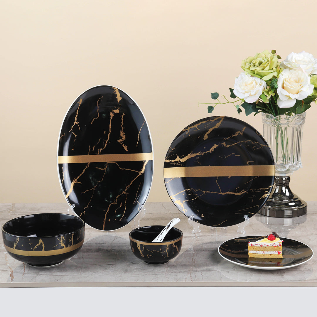 Dinner Set - Gold Collection Set of 33 Pcs - Black + Matt Gold