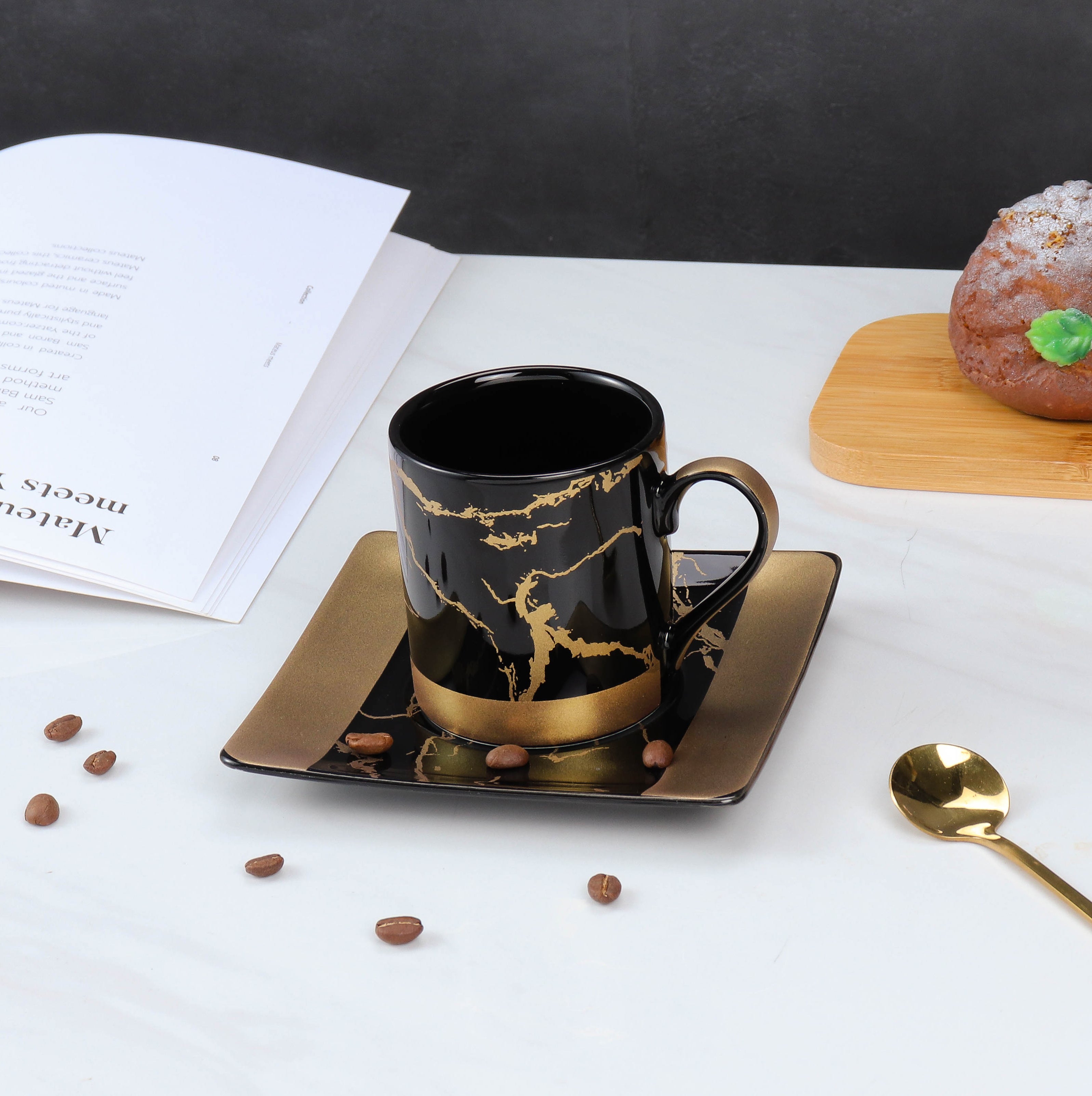 Cup & Saucer Set - Gold Collection 220 Ml Set Of 12 Pcs - Black + Matt ...